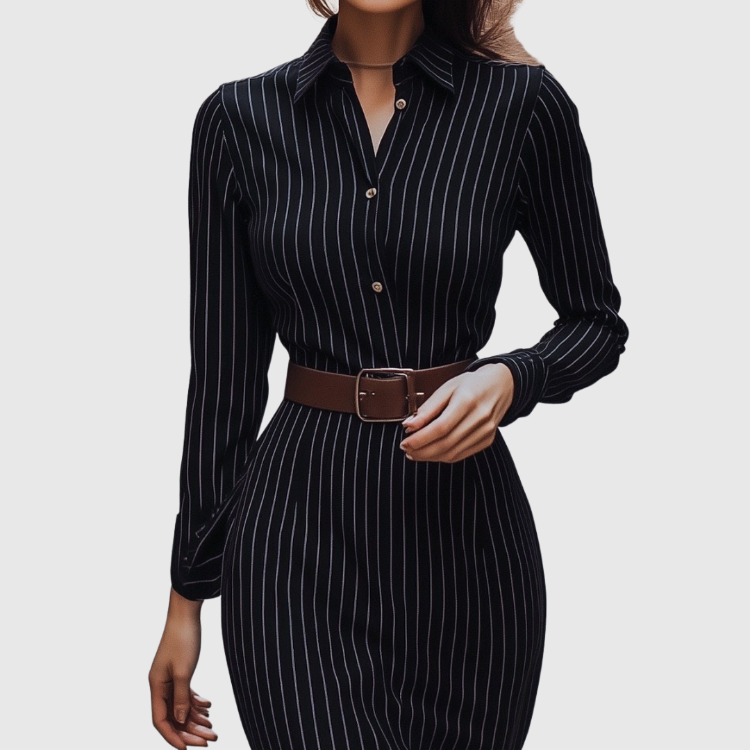 POPPY | BLACK PINSTRIPE SHIRT DRESS