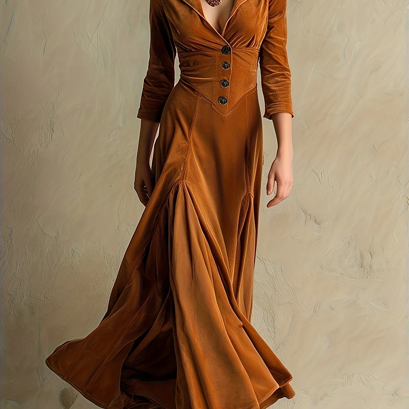 ELOWENNA | ELEGANT BUTTON-FRONT COLLAR DRESS WITH 7/8 SLEEVE