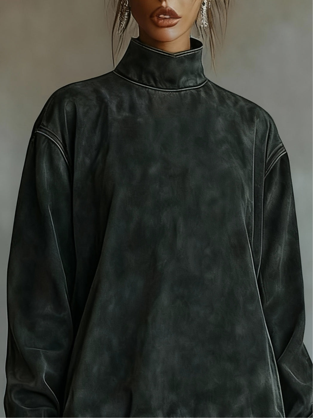 ZARA SUEDE MINI DRESS WITH TURTLENECK AND LEOPARD PRINT PANEL