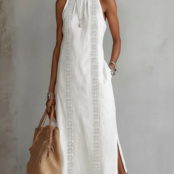 Jimena - Linen midi dress with Mao collar