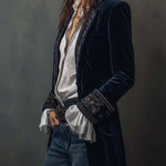 Erica | Long Vintage Velvet Jacket with Embroidery