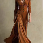 ELOWENNA | ELEGANT BUTTON-FRONT COLLAR DRESS WITH 7/8 SLEEVE