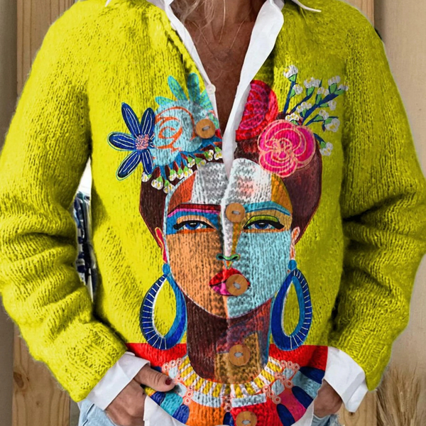 ONA | OIL PAINTING FREDA PORTRAIT ART PRINTED BUTTONED CARDIGAN