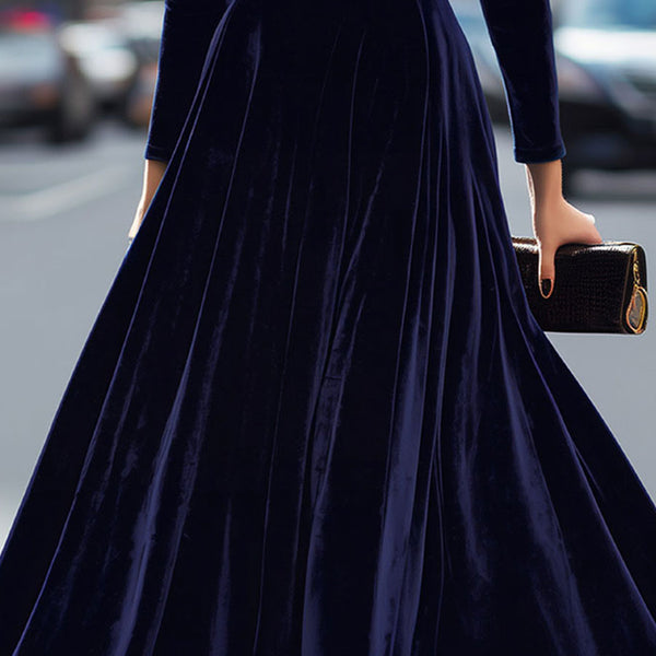 ELOWON | NAVY BLUE LONG-SLEEVE MIDI DRESS
