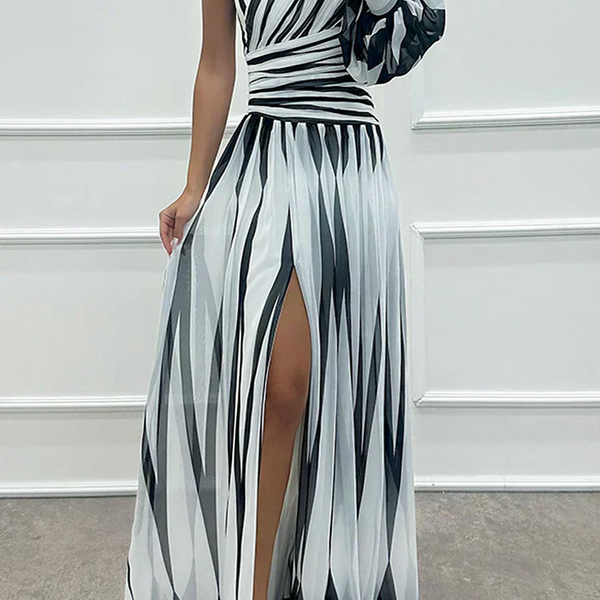 AURORA | ELEGANT STRIPED DRESS WITH ONE SHOULDER