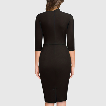HARIETHE | THREE-QUARTER SLEEVE SHEATH TIE-NECK DRESS