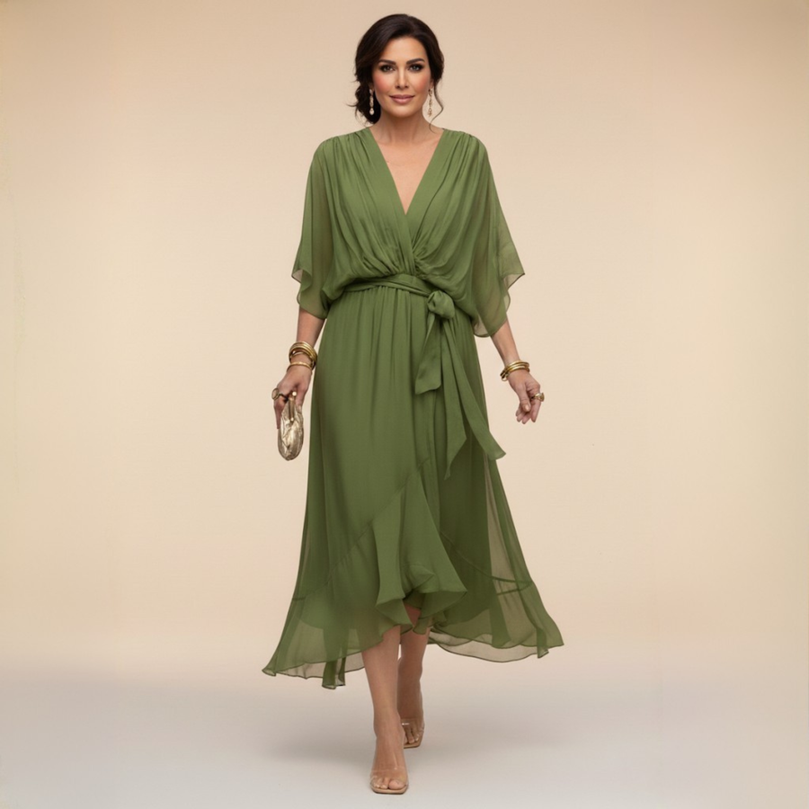 Monica - Chiffon dress with V-neckline