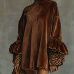 OFELIA VELVET LEOPARD CUFF FLOUNCE SLEEVE MINI DRESS