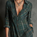 AILENE | CLASSIC GREEN PLAID SHIRT DRESS