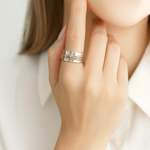 Marlene – Wide, lightly hammered ring with gold accents