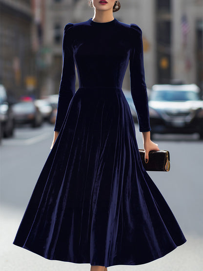 ELOWON | NAVY BLUE LONG-SLEEVE MIDI DRESS