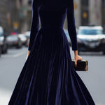 ELOWON | NAVY BLUE LONG-SLEEVE MIDI DRESS