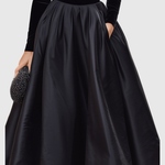 ARADIA | ELEGANT BLACK VELVET AND SATIN MIDI DRESS