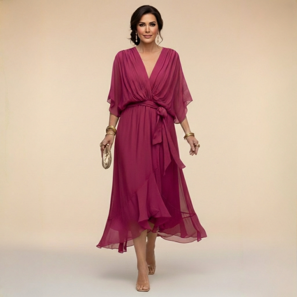 Monica - Chiffon dress with V-neckline