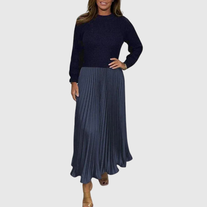 ALARICE | MAXI DRESS WITH SWEATER & PLEATED SKIRT