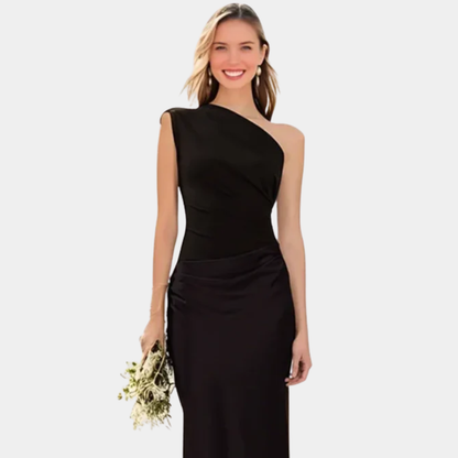 ALEIDA | ONE-SHOULDER SATIN MAXI DRESS