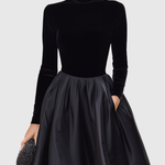 ARADIA | ELEGANT BLACK VELVET AND SATIN MIDI DRESS