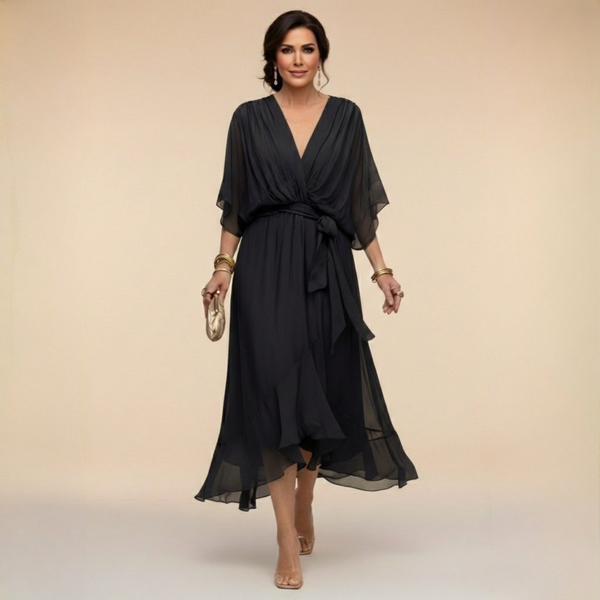 Monica - Chiffon dress with V-neckline