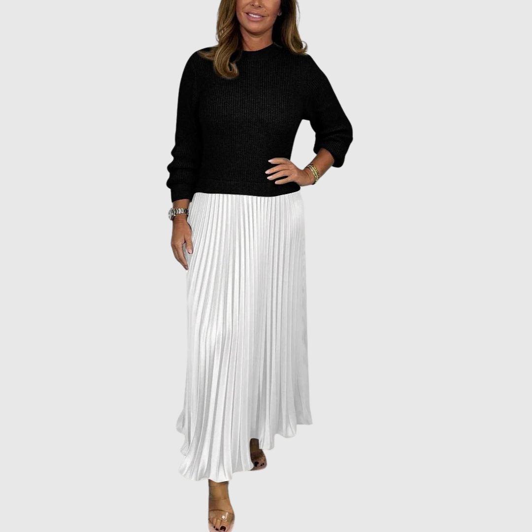 ALARICE | MAXI DRESS WITH SWEATER & PLEATED SKIRT