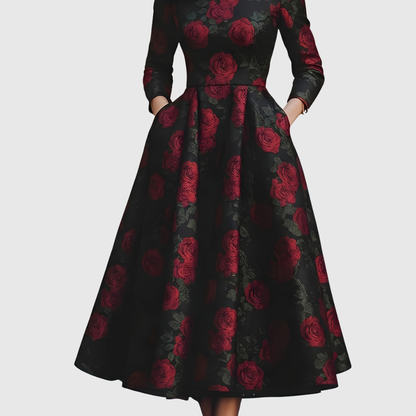 LILLA | ELEGANT VINTAGE A-LINE MAXI DRESS WITH FLORAL PRINT