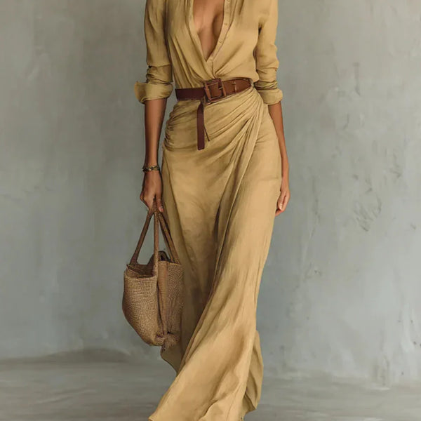 UNA | LAPEL-WRAP MAXI DRESS