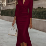 OLIEVIA | GLAMOROUS SATIN V-NECK DRESS