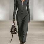 LIORRA | LONG-SLEEVE TUNIC DRESS WITH HOOD AND ZIPPER DETAIL