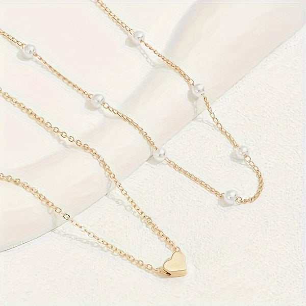 LAYERED HEART & PEARL JEWELRY SET