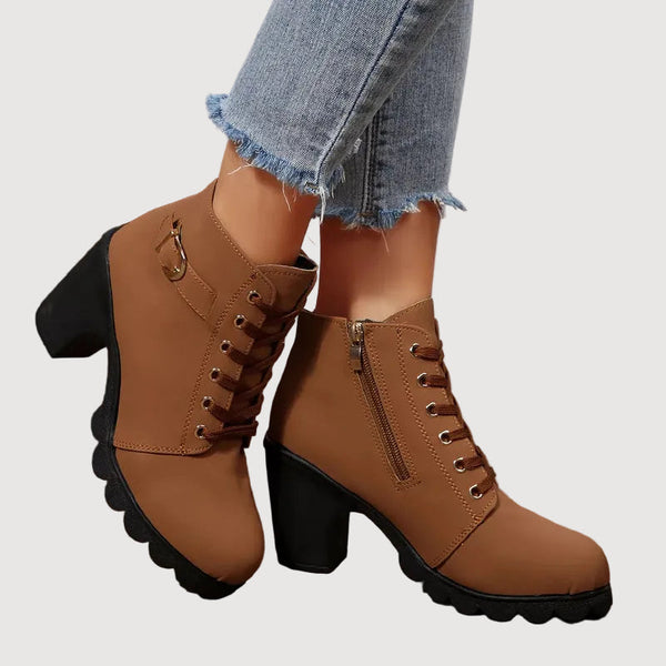 TESSA – LACE-UP MID-HEEL ANKLE BOOTS