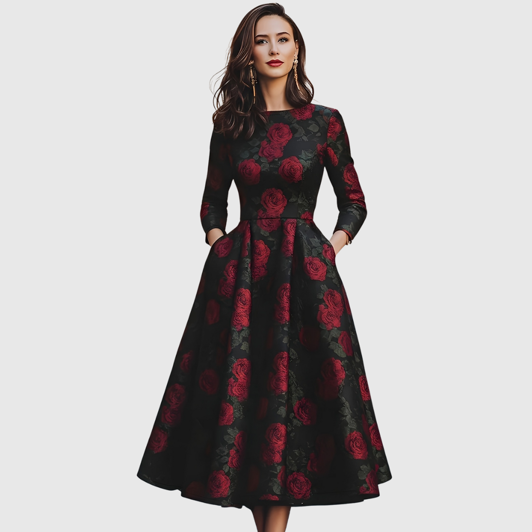 LILLA | ELEGANT VINTAGE A-LINE MAXI DRESS WITH FLORAL PRINT