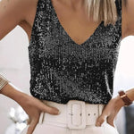 LUCIE | SPARKLING SEQUIN V NECK TOP FOR EVENING GLAM
