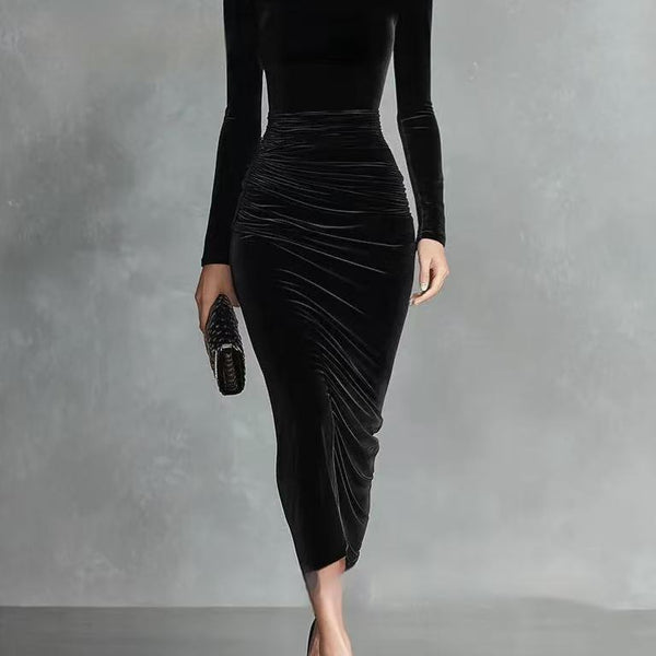SOPHIA | BLACK VELVET FITTED DRESS