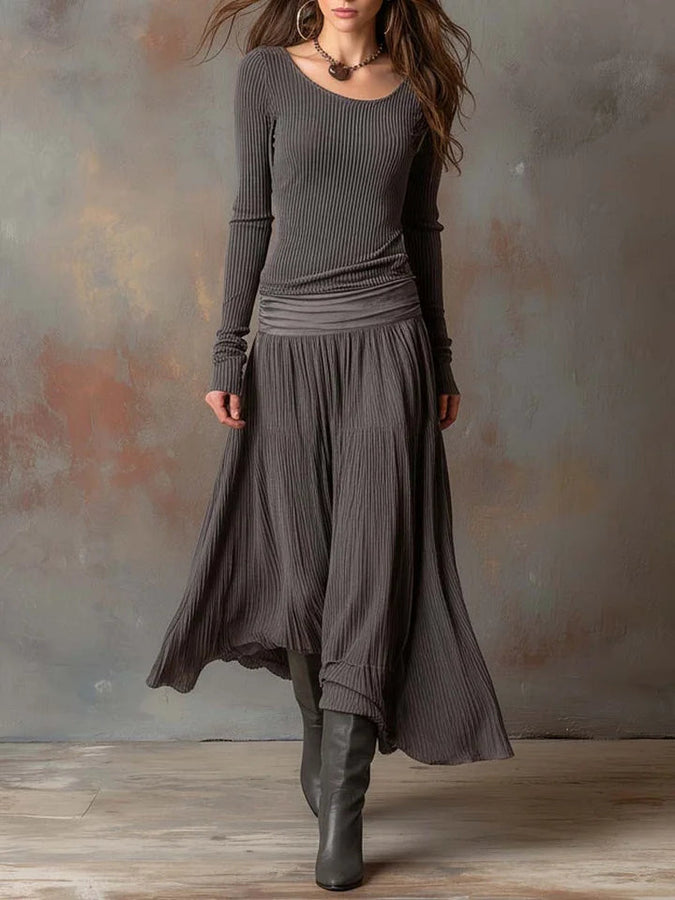 Adelaide | Retro Grey Ribbed Stretch Slim-Fit Set