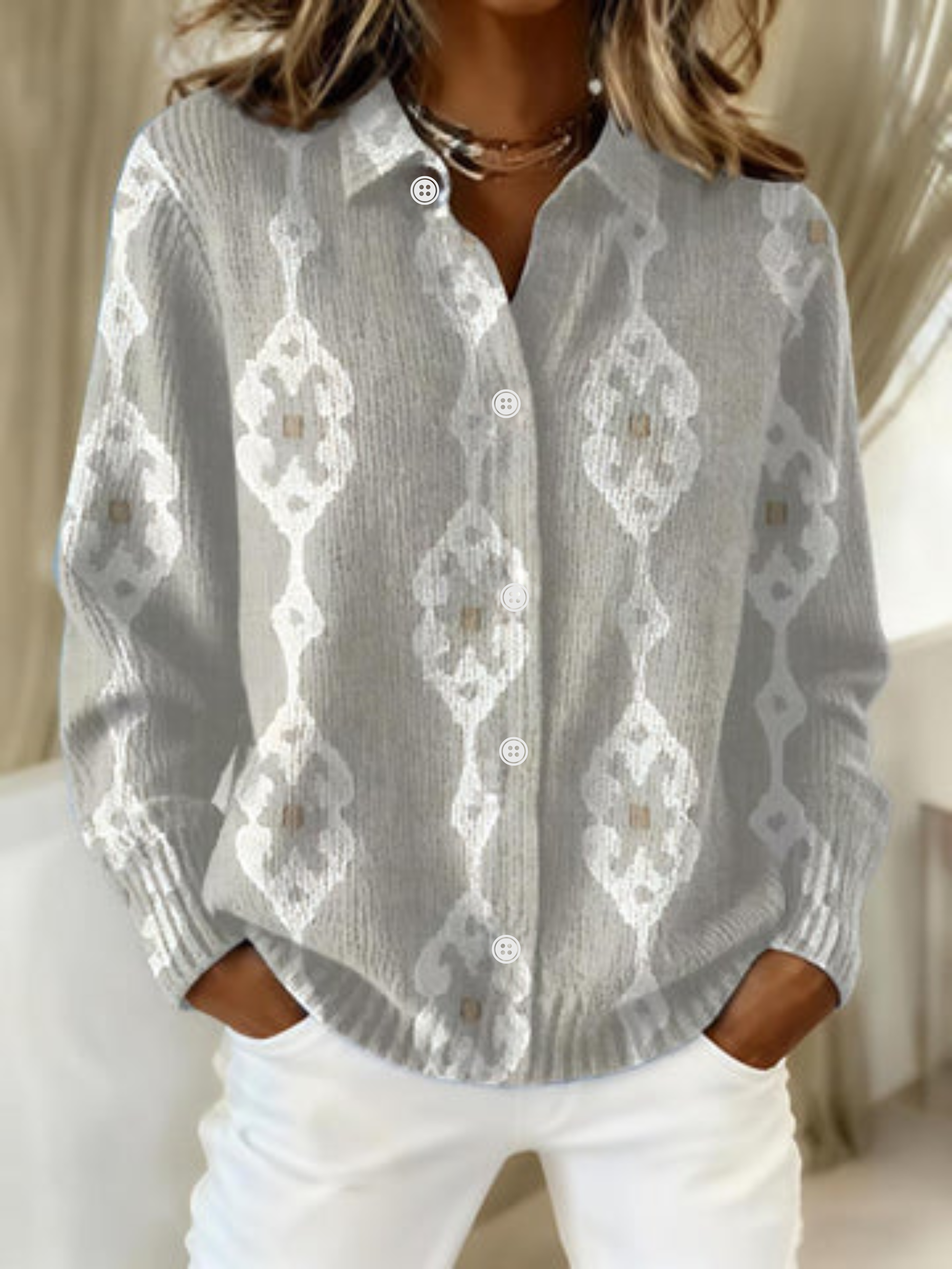 RENAE™ - ELEGANT KNIT HOODIE BLOUSE WITH DIAMOND PATTERN