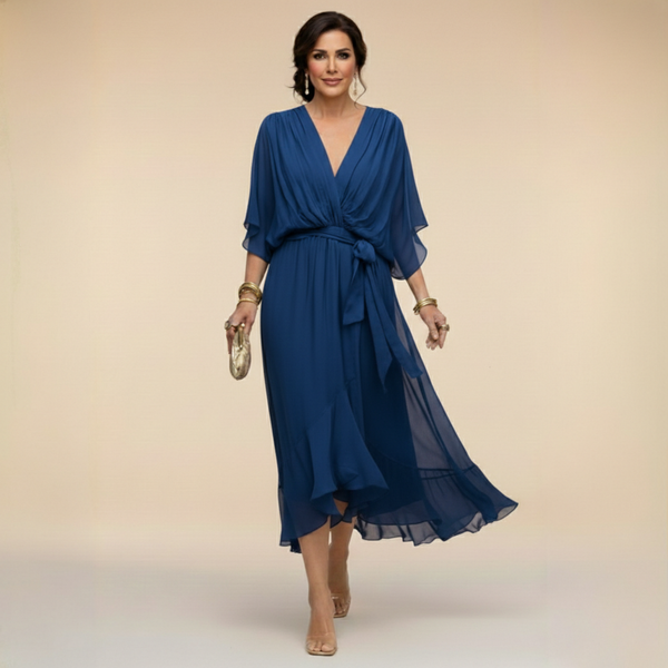 Monica - Chiffon dress with V-neckline
