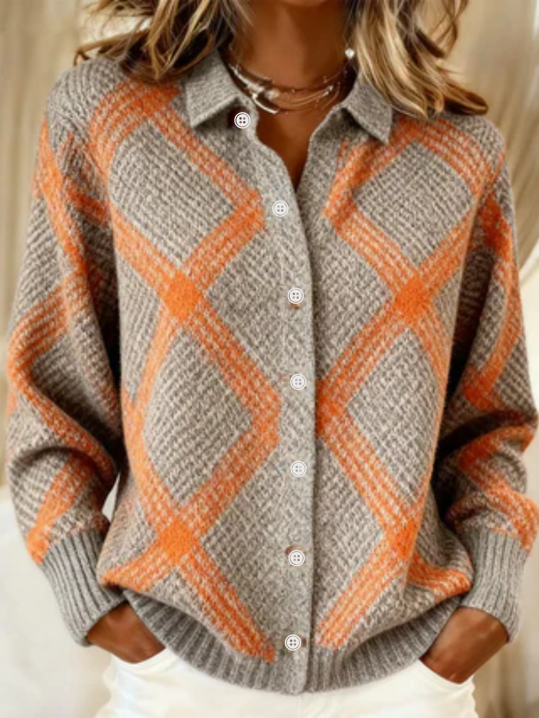 CHRISTELLE™ - CHECKED BLOUSE MADE FROM WARM, SOFT HOODIE MATERIAL