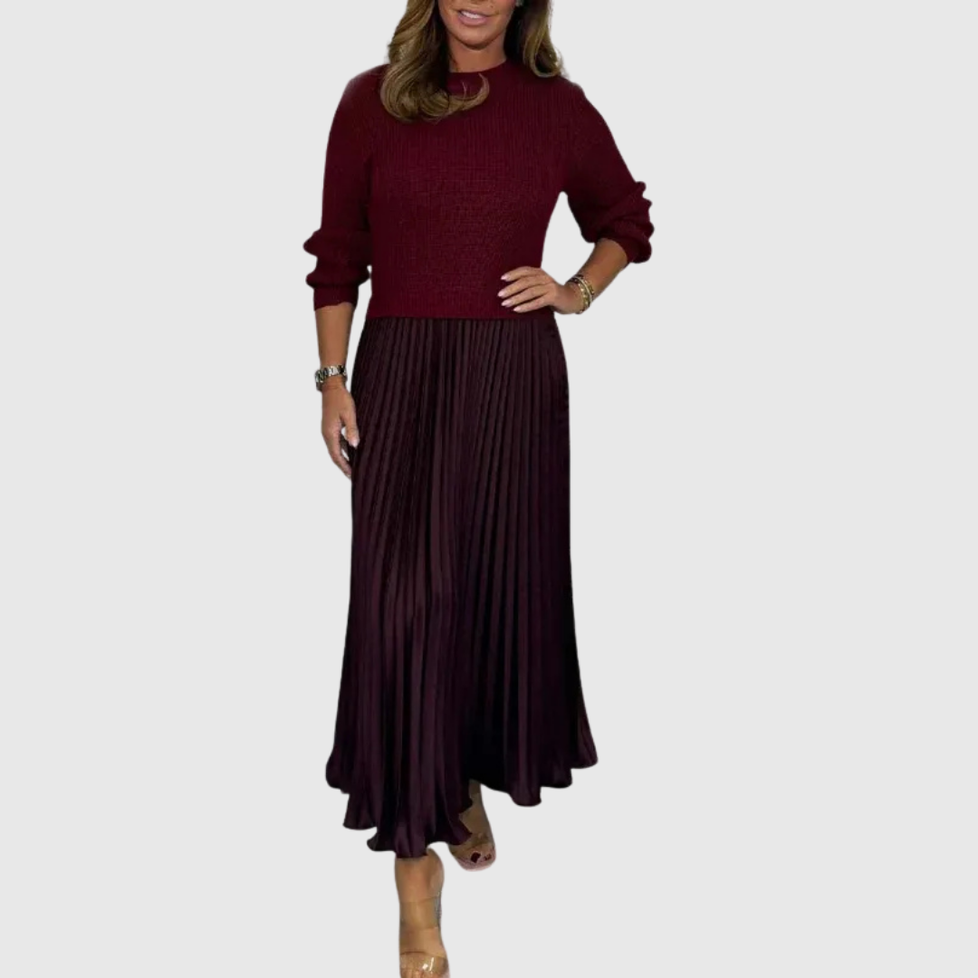 ALARICE | MAXI DRESS WITH SWEATER & PLEATED SKIRT