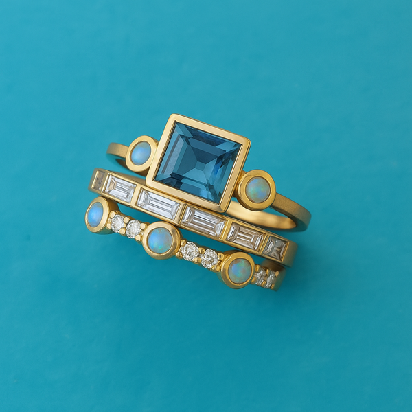 Herta – Set di anelli vintage con cristallo blu