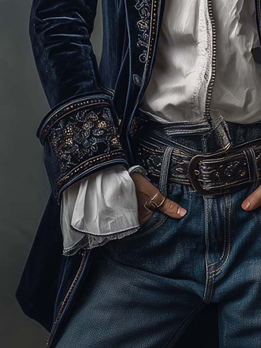 Erica | Long Vintage Velvet Jacket with Embroidery