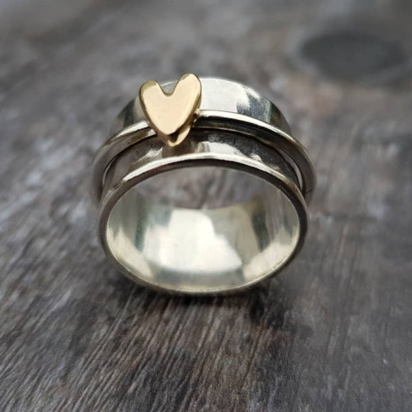 Josephine - Vintage gold heart silver ring