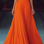 VESPERINA | V-NECK HALTER PLEAT MAXI DRESS