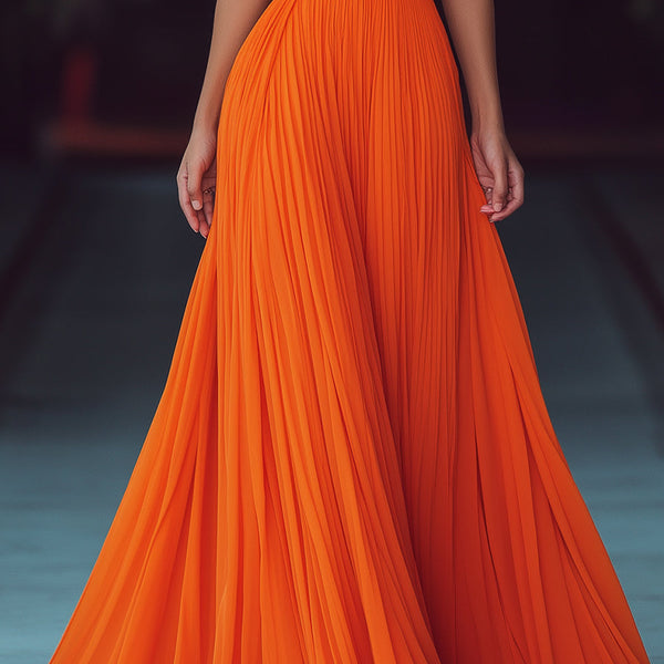 VESPERINA | V-NECK HALTER PLEAT MAXI DRESS