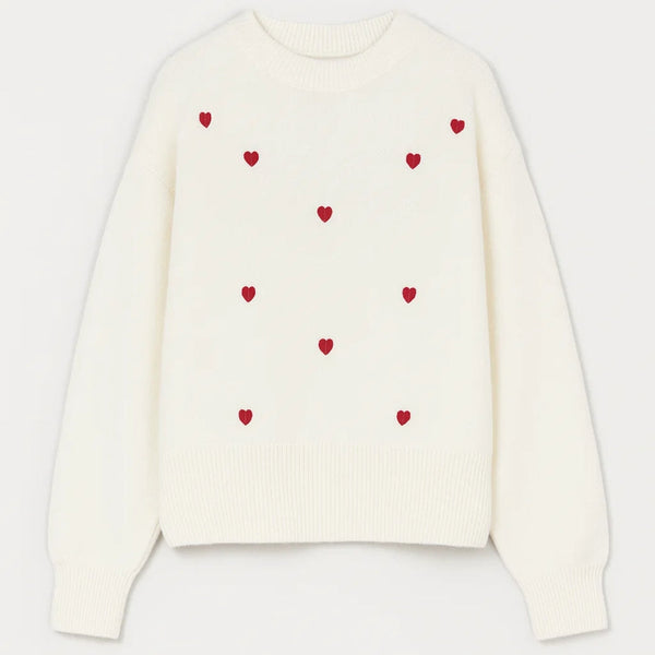 ROMILLY | WHITE SWEATER WITH RED HEART PATTERN