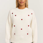 ROMILLY | WHITE SWEATER WITH RED HEART PATTERN