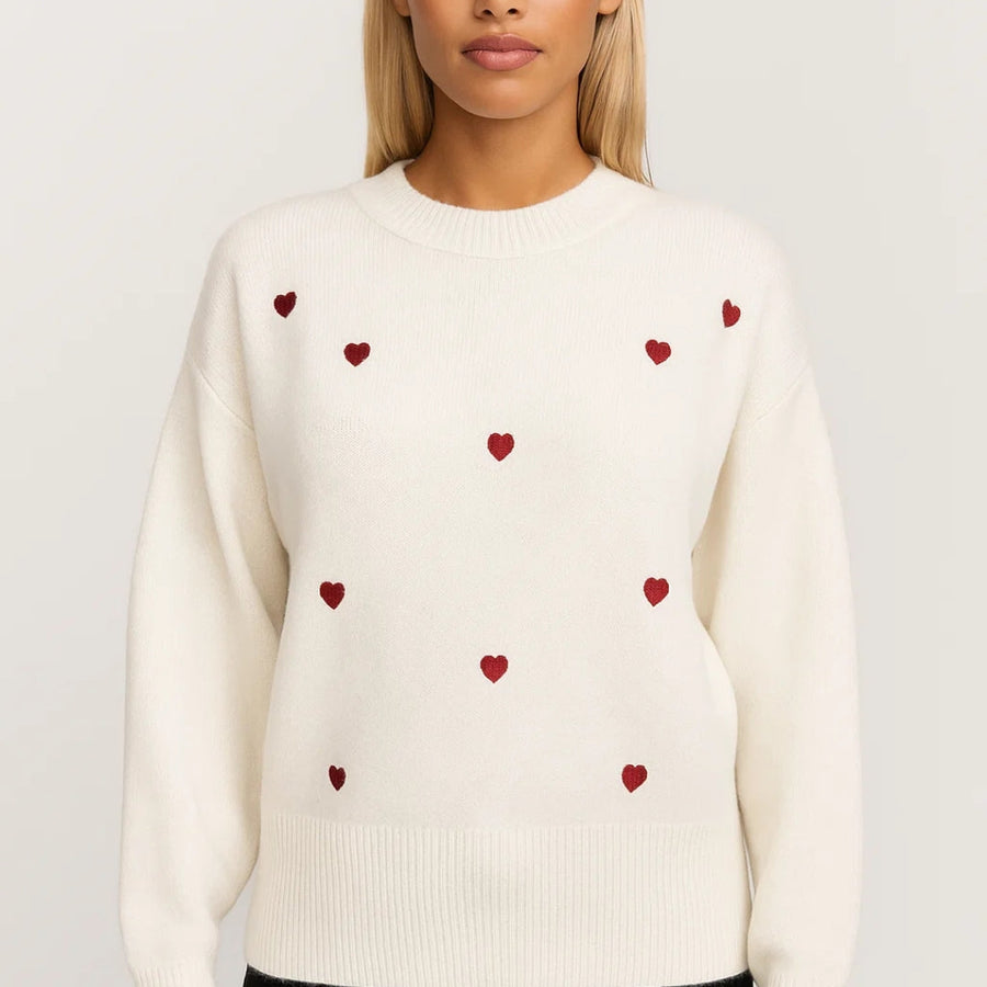 ROMILLY | WHITE SWEATER WITH RED HEART PATTERN