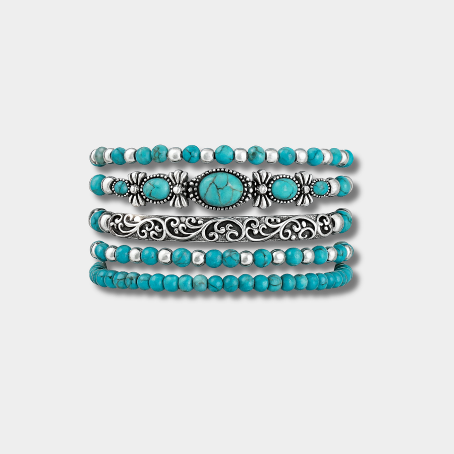 Caroline – Boho Bracelet Set with Turquoise Beads