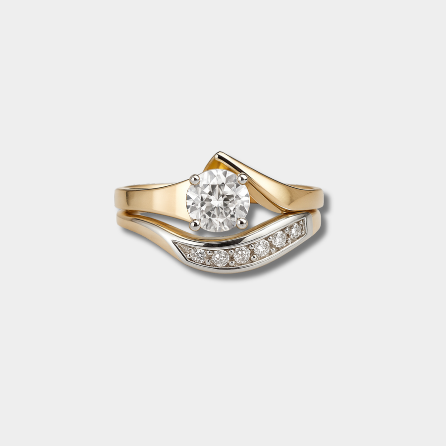Karla - Asymmetrical Vintage Gold and Silver Ring with Zirconia