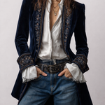 Erica | Long Vintage Velvet Jacket with Embroidery
