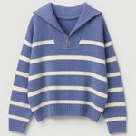 KAIRIS | ZIP-COLLAR STRIPED KNIT SWEATER