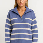 KAIRIS | ZIP-COLLAR STRIPED KNIT SWEATER